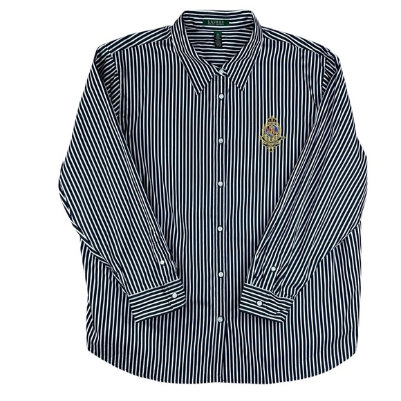 Lauren Ralph Lauren Womens Button Down Shirt Embroidered Crest Size 3X Preppy - Picture 2 of 16